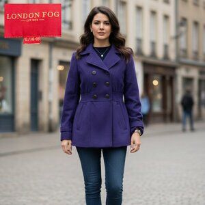 LONDON FOG Dark Royal Blue Double-Breasted Peacoat Jacket L 14/16